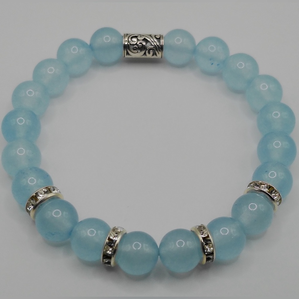 AAA Aquamarine Gemstone Bracelet With Silvery Bling!